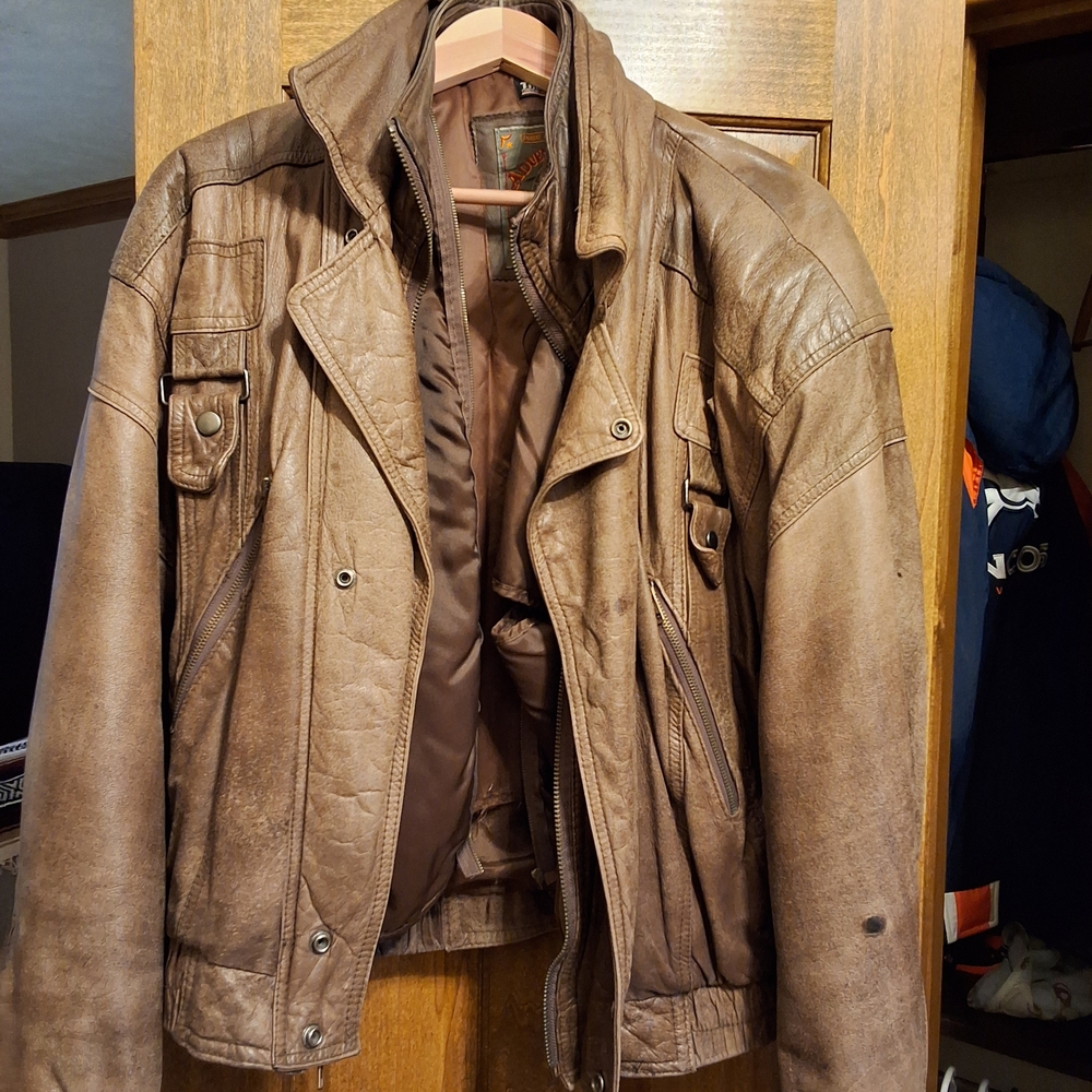 Men's Distressed Brown Leather Field Jacket